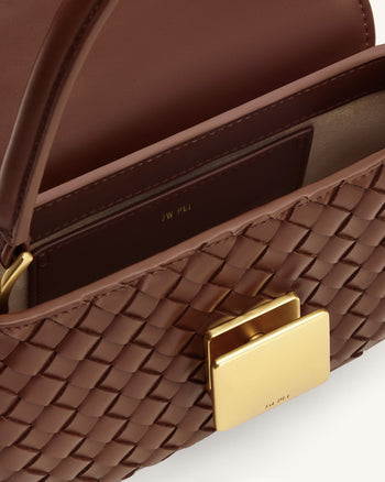 Zuri 手工編織圓形手挽袋 - 啡色