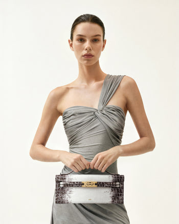 Bria 立體結構手挽袋－白色鱷魚紋