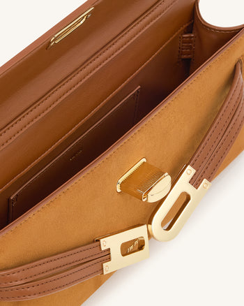 Bria 棕色仿麂皮結構感手挽包