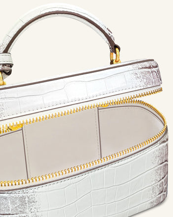 Cleo 盒形手挽袋 - 白色鱷魚紋