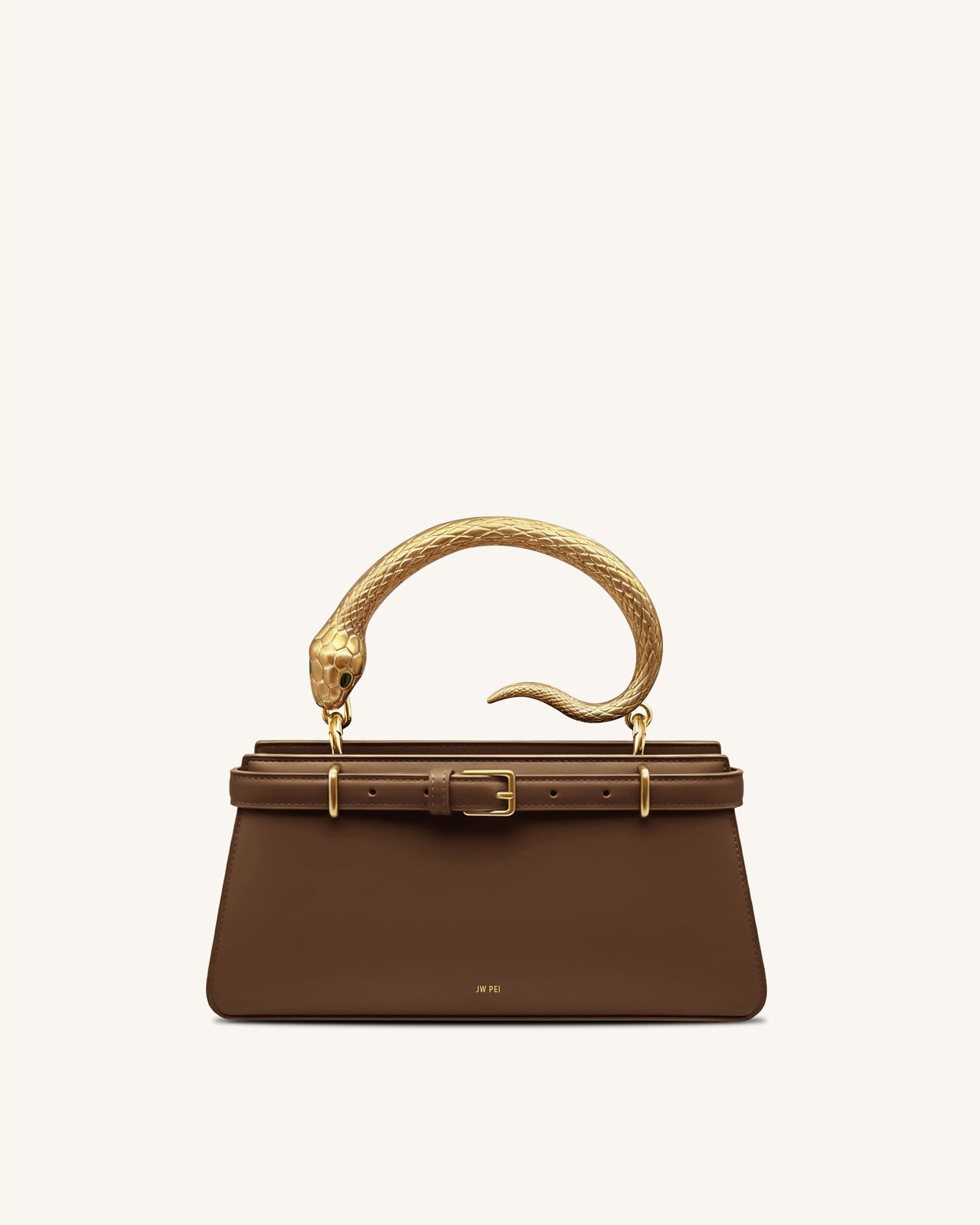 Elena 蛇柄手挽袋 - 深棕色