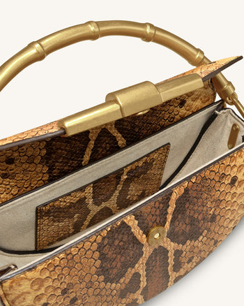 Sylvie 蛇紋半月手提包 - 黃褐色