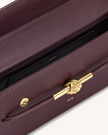 Lena 金屬繩結手提袋 - 深酒紅色
