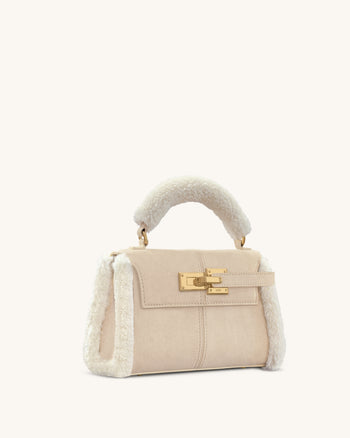 Elise 仿絨面羊羔毛滾邊手挽袋－灰褐色