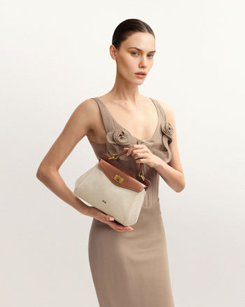 Lucia 經典頂部手挽袋 - 棕色帆布