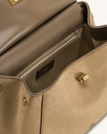 Lucia 經典仿絨面手挽包 - 灰褐色