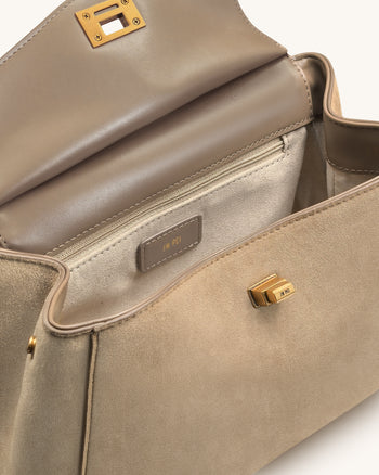 Lucia 經典仿絨面手挽包 - 灰褐色