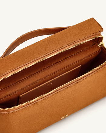 Thea 仿麂皮手挽袋 - 駝色