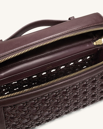 Thea 大型編織手挽袋 - 深紅色