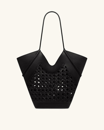 Maribel 編織拼接托特包 - 黑色