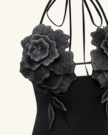 Flower 刺繡迷你裙 - 黑色