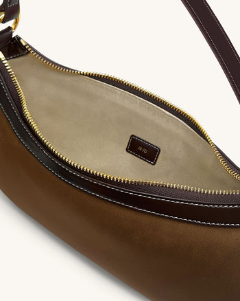 Lily 仿麂皮肩背袋 - 深啡色