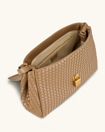 Hilary 編織肩背袋 - 駝色