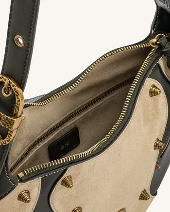 Tessa 仿麂皮鉚釘肩背袋 - 卡其綠色