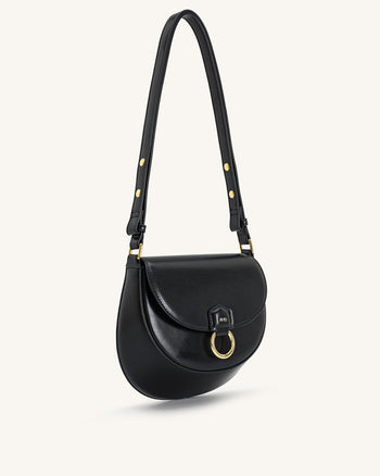 Diana 圓環翻蓋馬鞍袋 - 黑色