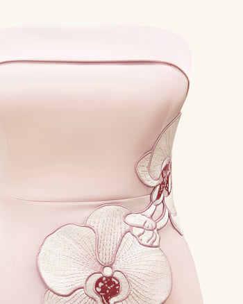 蘭花刺繡連身裙 - 粉紅色