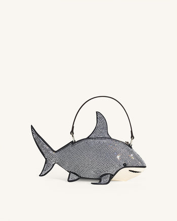 Nerys 黑色人造水晶鯊魚造型手提袋