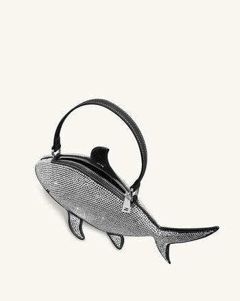 Nerys 黑色人造水晶鯊魚造型手提袋