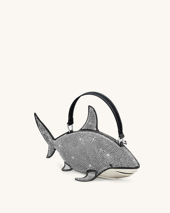 Nerys 黑色人造水晶鯊魚造型手提袋