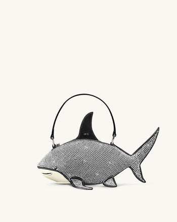 Nerys 黑色人造水晶鯊魚造型手提袋