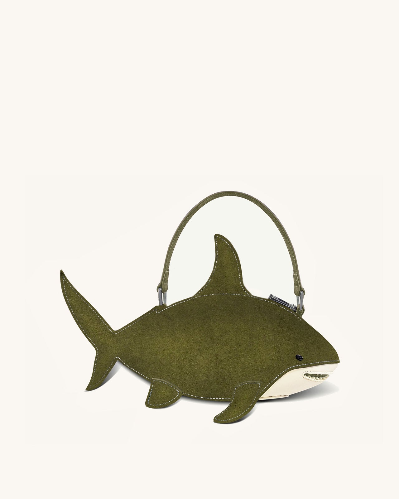 Nerys 深橄欖綠仿麂皮鯊魚造型手提袋