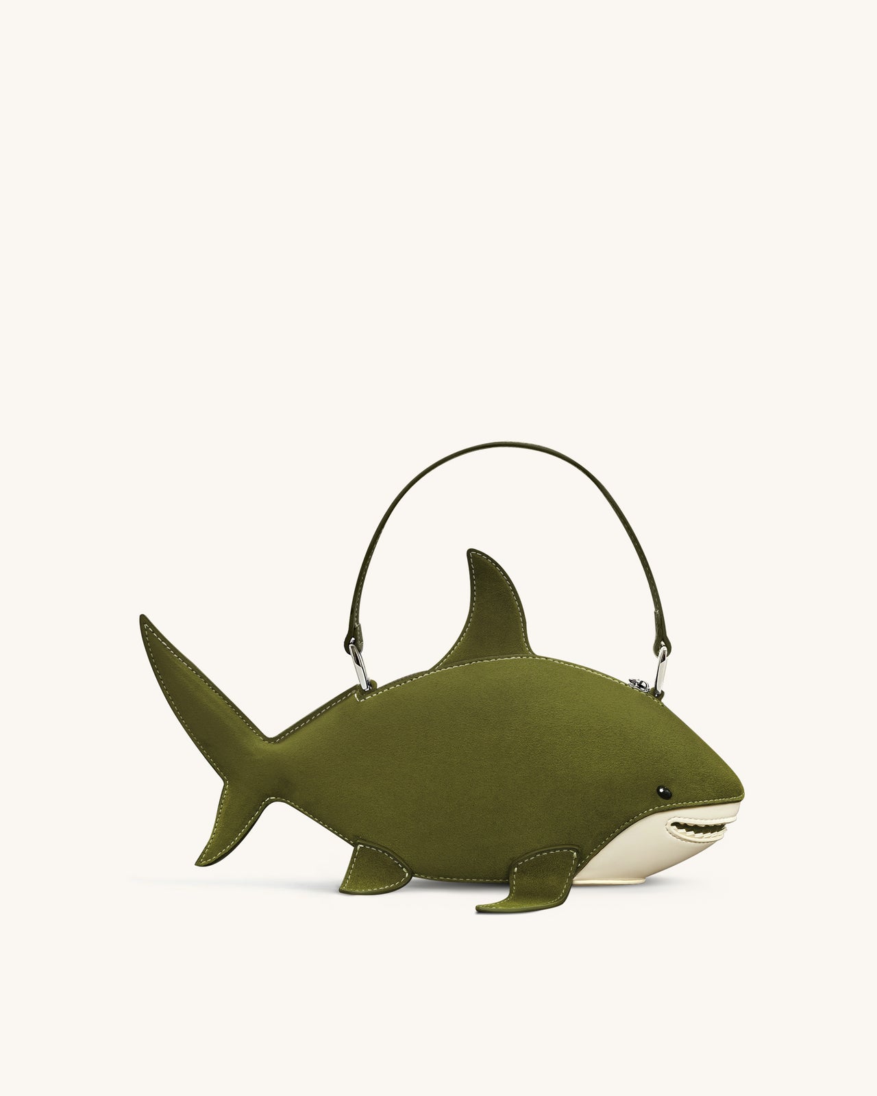 Nerys 深橄欖綠仿麂皮鯊魚造型手提袋