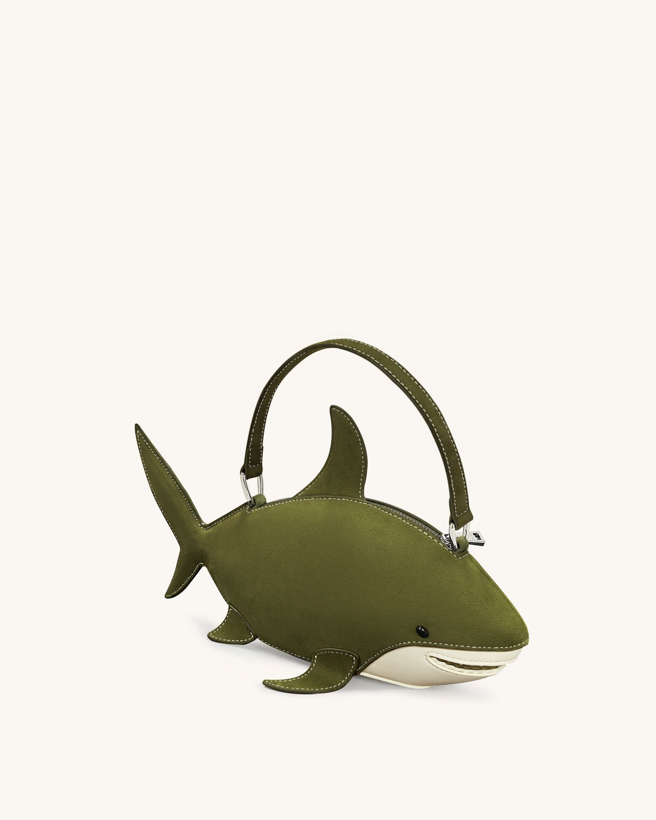 Nerys 深橄欖綠仿麂皮鯊魚造型手提袋