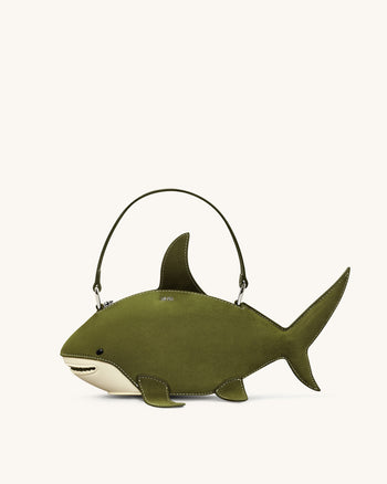 Nerys 深橄欖綠仿麂皮鯊魚造型手提袋