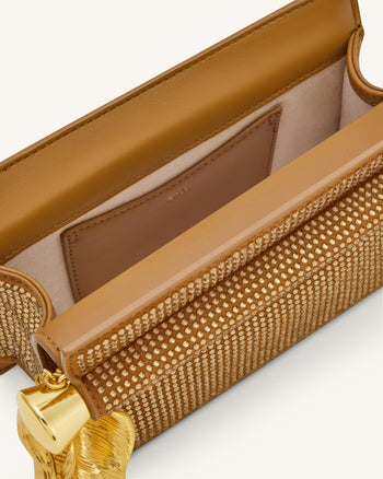 Holly 人造水晶金屬吊飾手拿袋 - 香檳色