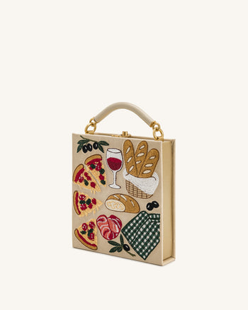 Elle 野餐圖案書本手挽袋 - 卡其色