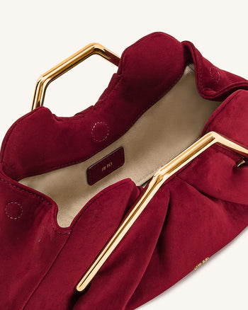 Lila 仿麂皮金屬框手拿包 - 红色