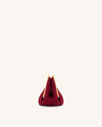 Lila 仿麂皮金屬框手拿包 - 红色