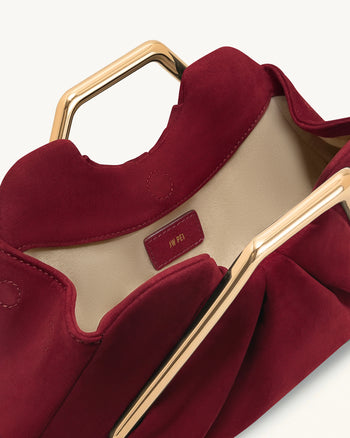 Lila 仿麂皮金屬框手拿包 - 红色