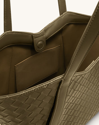 Kiana 大容量編織紋托特袋 - 深橄欖綠