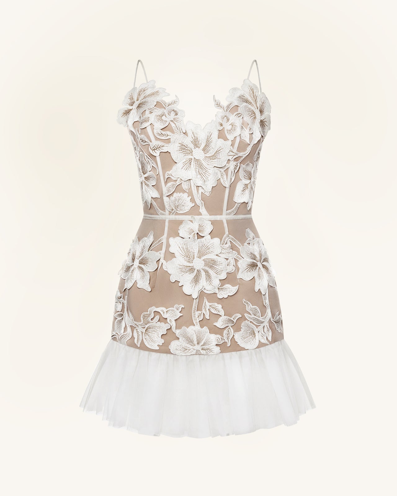 Floral 細帶迷你裙 - 白色