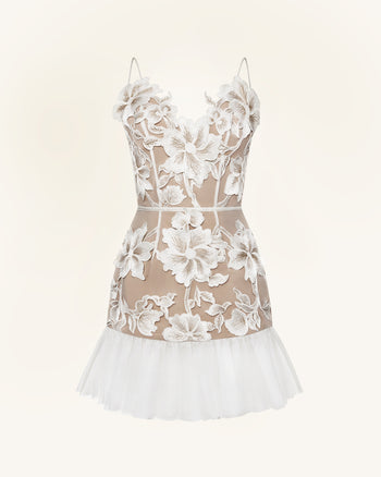 Floral 細帶迷你裙 - 白色