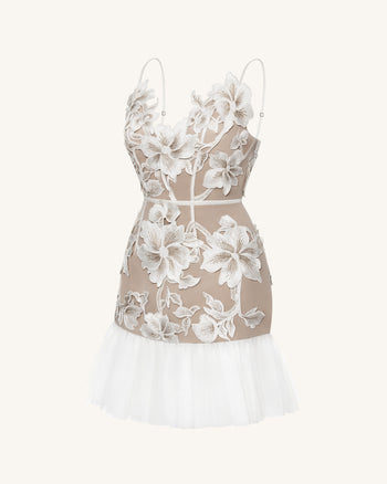 Floral 細帶迷你裙 - 白色