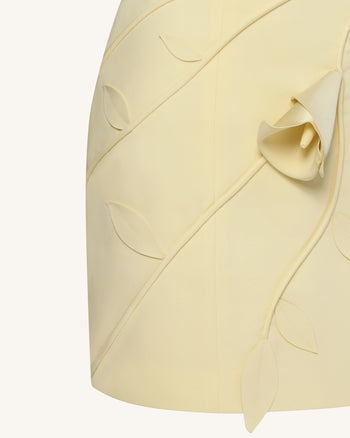 3D立體花卉圖案無肩帶迷你連衣裙 - 黃色