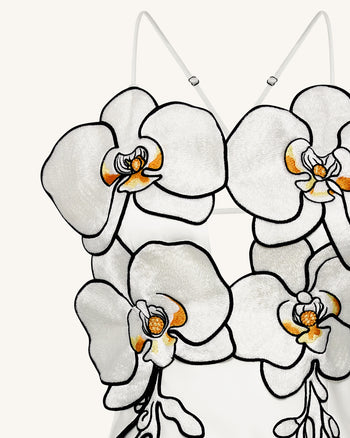 Orchid 刺繡裙 - 白色/黑色