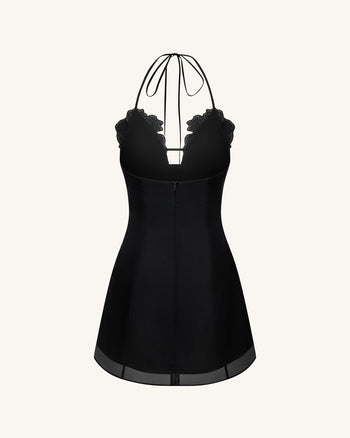 Flower 刺繡迷你裙 - 黑色