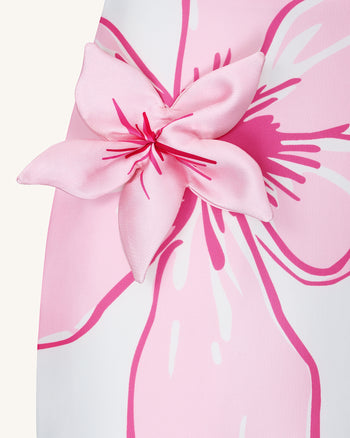 粉色花卉貼花迷你連身裙 - 白色/粉色