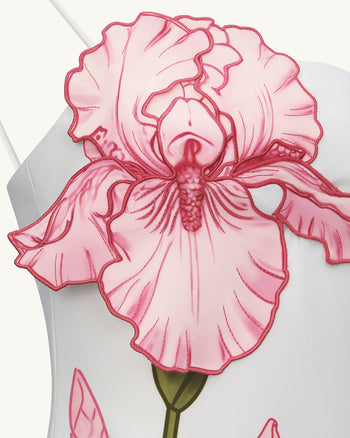 鳶尾花貼花迷你連身裙 - 白色