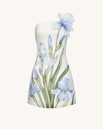 碎花圖案迷你裙 - 白色