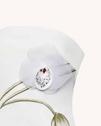 Orchid 立體繡花平口連身裙 - 白色