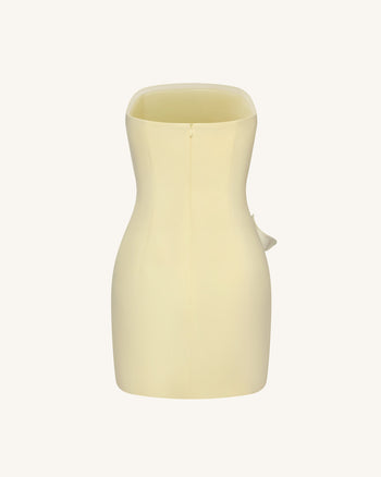 無肩帶花卉貼布裝飾連身裙 - 黃色