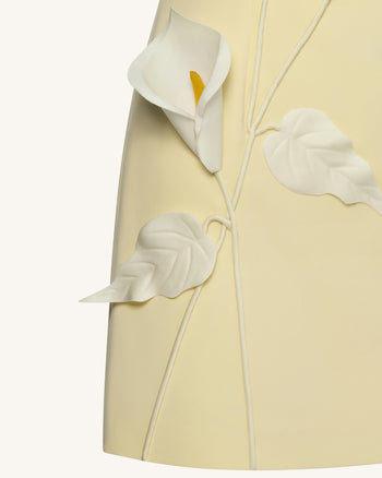 無肩帶花卉貼布裝飾連身裙 - 黃色