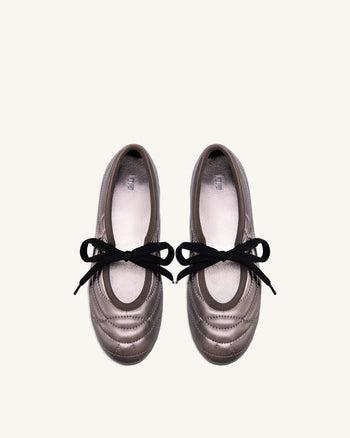 Erika 明線繫帶芭蕾平底鞋 －深啡色