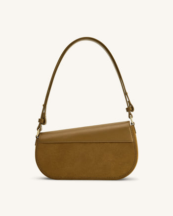 Addisyn 仿絨面拼接肩袋－橄欖綠