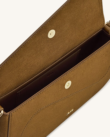 Addisyn 仿絨面拼接肩袋－橄欖綠