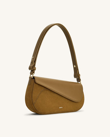 Addisyn 仿絨面拼接肩袋－橄欖綠